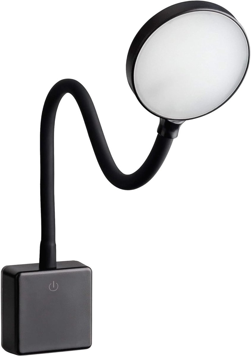 Stekkerlampje - Zwart - Dimbare LED Wandlamp met Flexibele Lampenarm - 4W - Voor Lees- en Nachtverlichting