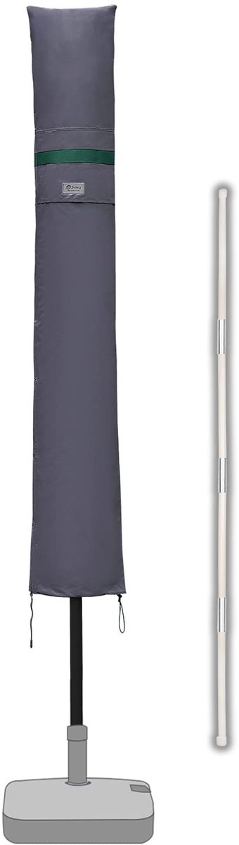 Famanu – Beschermhoes voor parasol met stang, afdekhoes voor parasol Ø 200 cm/200 x 150 cm/200 x 125 cm, met ventilatieopeningen, waterdicht, donkergrijs