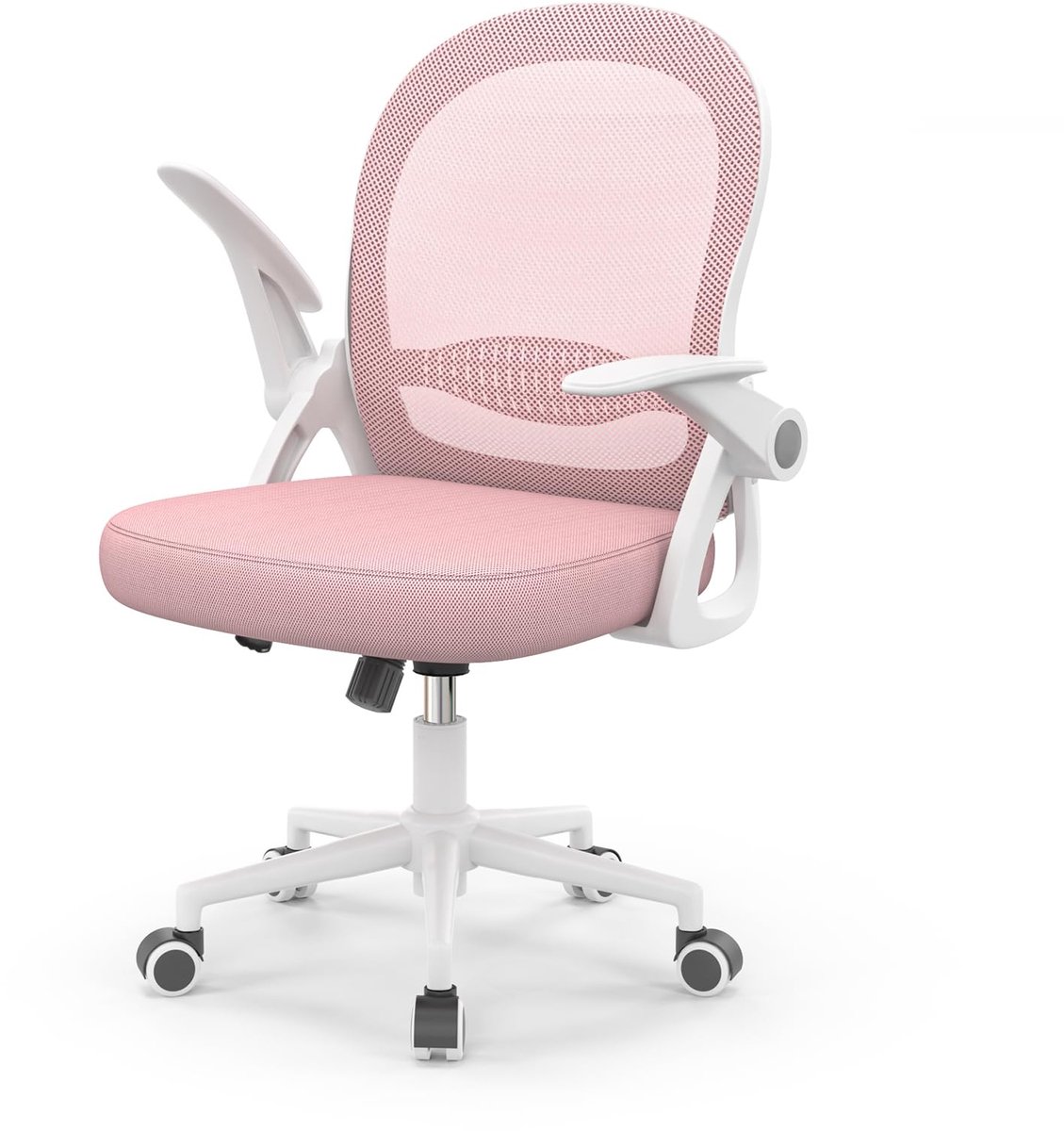 Famanu – bureaustoel, ademende mesh stoel met flip-up armleuningen, roze