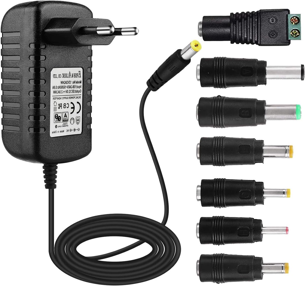 12 V Power Supply 100 - 240 V AC to 12 V 2 A DC Power Cord 8 Plugs for LED Strip Aquarium Radio Alarm Clock Scanner - ShopVlot