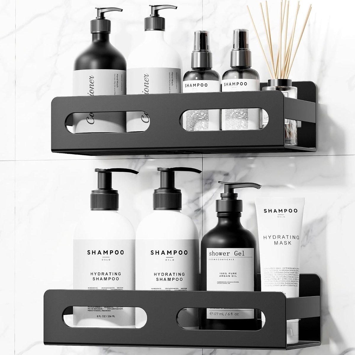 Badkamer rekje douche zonder boren - Zwart - 23 x 9,5 x 6,5 cm - Roestvrijstalen ontwerp - Voor Badkamer