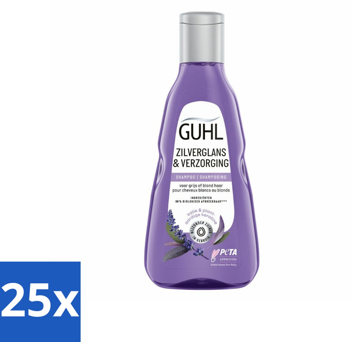 25 x Guhl - Shampoo - Zilverglans & Verzorging - 250 ml - Zilverglans Shampoo - Anti-Geel Shampoo - Grijs Haar Shampoo - Blond Haar Shampoo - Haarverzorging