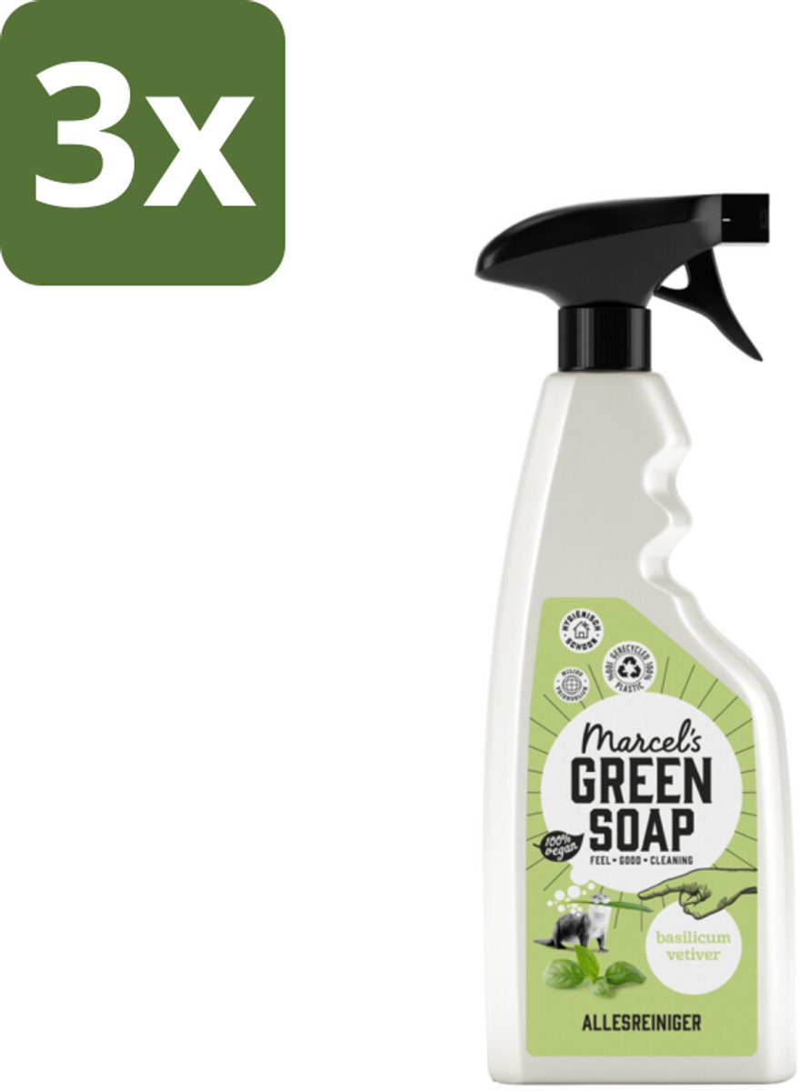 Marcel's Green Soap - Allesreiniger Spray - Basilicum & Vetiver gras - Natuurlijk & effectief - 500 ml - Bulkverpakking - 3 stuks