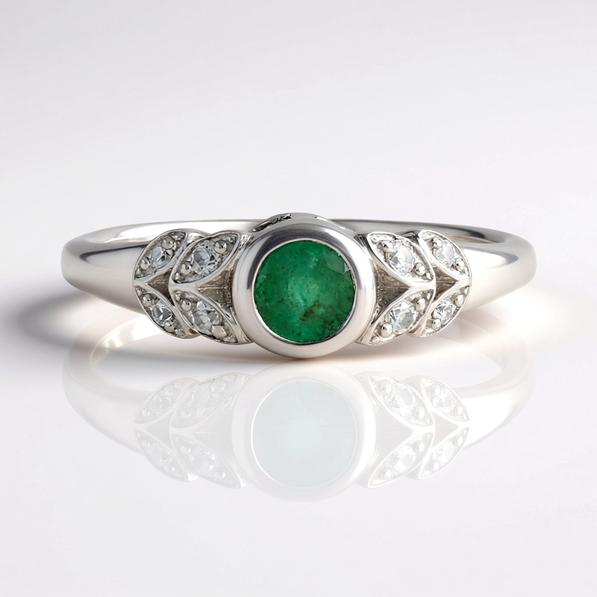 Cavill - Zilveren ring met Colombiaanse smaragd 0,365 ct - 925 Sterling Zilver met platina plating - Elegante ring met bezel zetting en zirkonia's