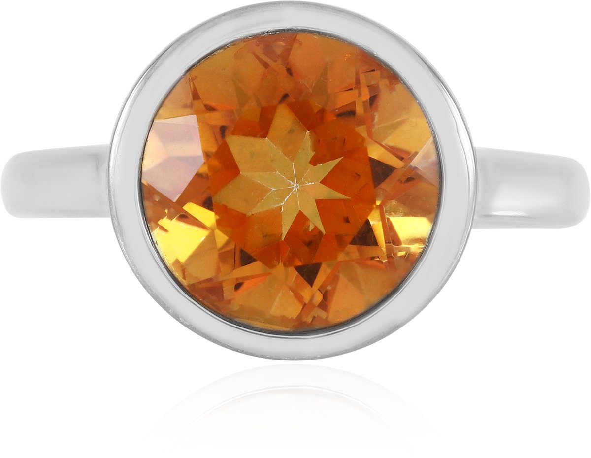 Cavill - Elegante Cocktailring 925 Sterling Zilver Platina Geplateerd - 3,383 ct Oranje Kwarts Braziliaanse Edelsteen - Ronde Slijpsel