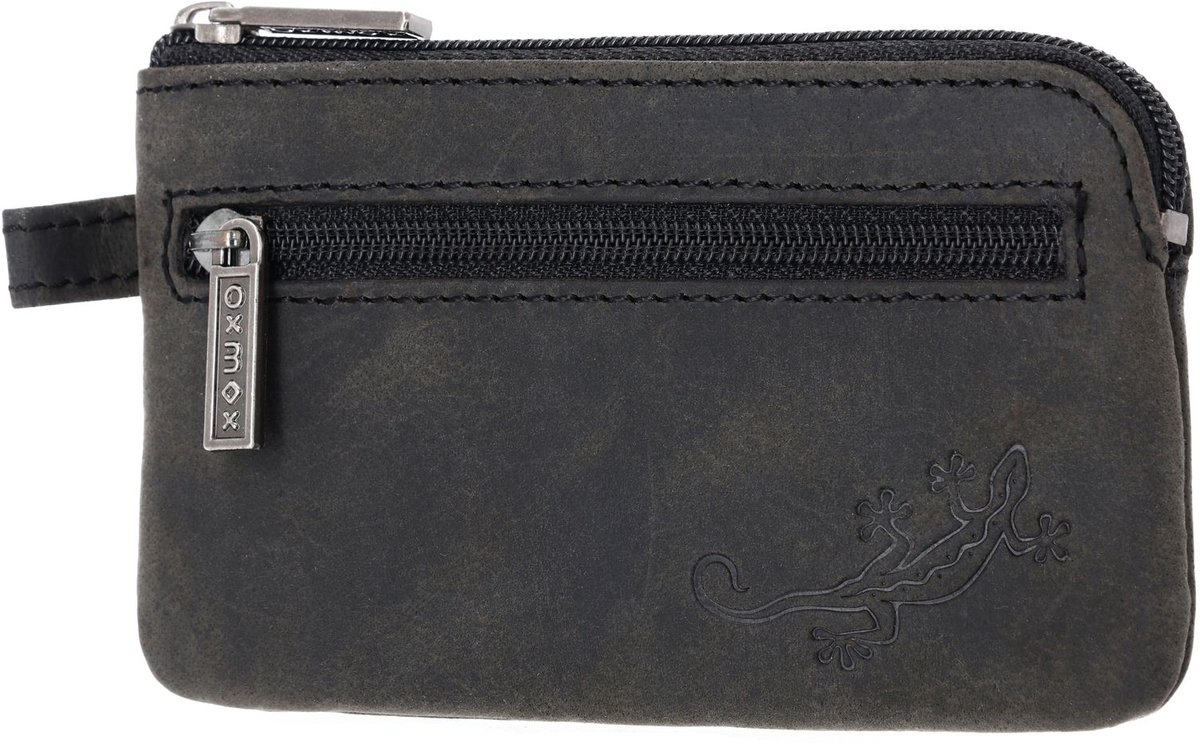 oxmox Leren sleutelgeval Leather Keyholder Lizard 2.0 Embossed Vintage Black zwart