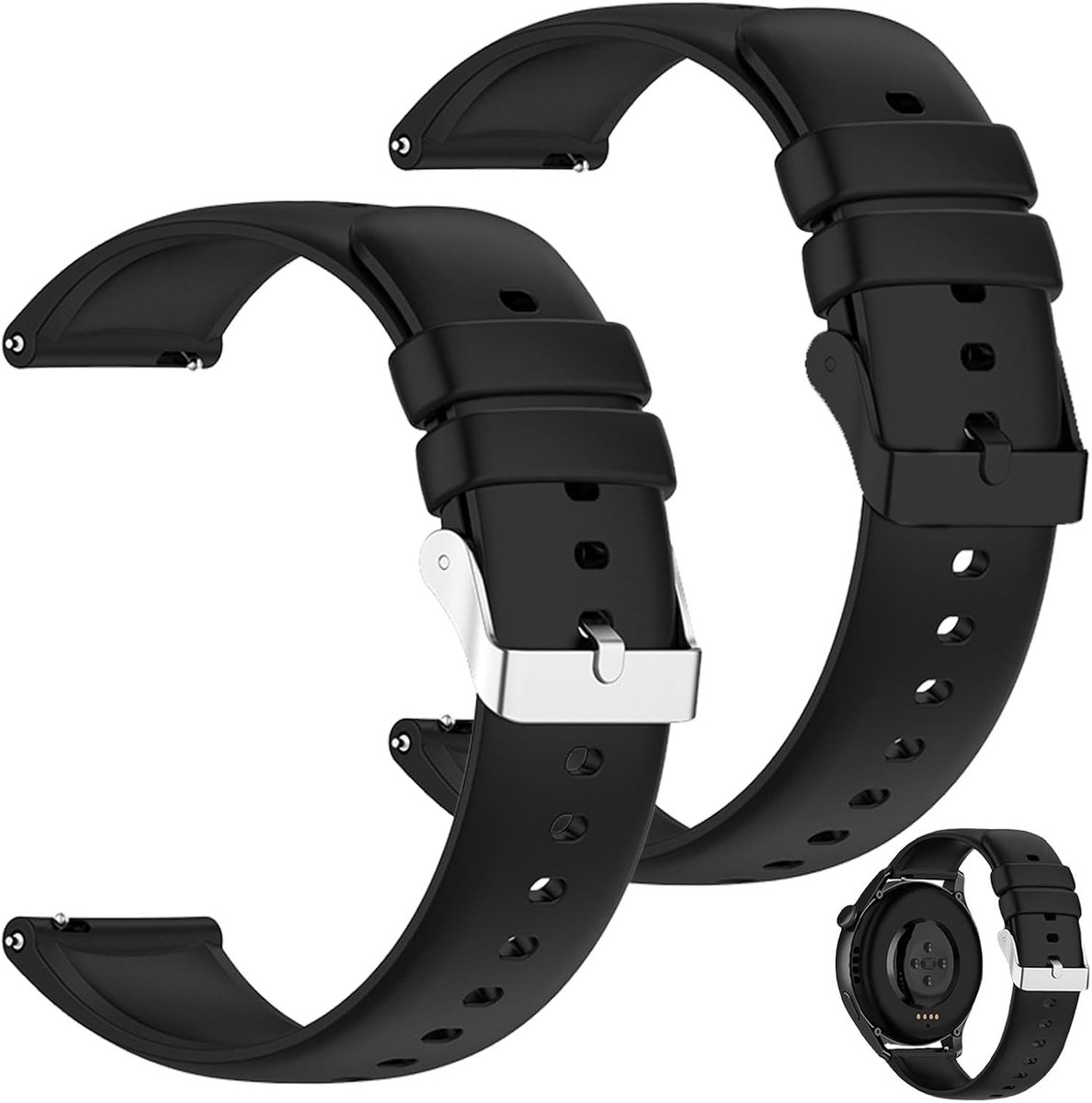 Horlogebandjes - Zwart - 22 mm - Siliconen met Snelsluiting - Voor Heren