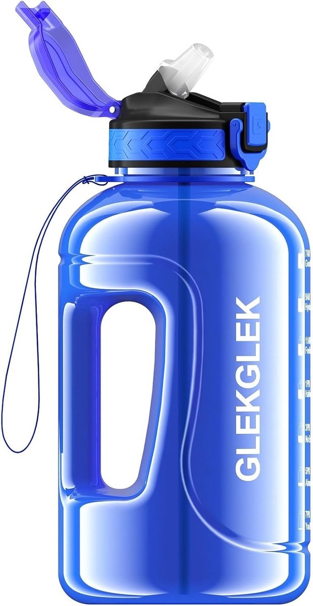 Motiverende Waterfles - Blauw - 2 Liter - BPA-vrij en Lekvrij - Voor Sport en Dagelijks Gebruik