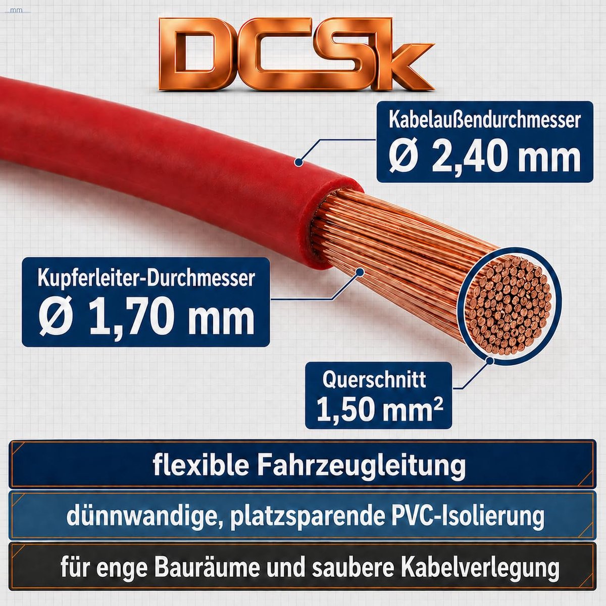 DCSk 1,5mm² - 5m - voertuig kabel FLRY B asymmetrisch - 1,50 mm² - voertuig kabel streng - set kleur rood/zwart - ShopVlot