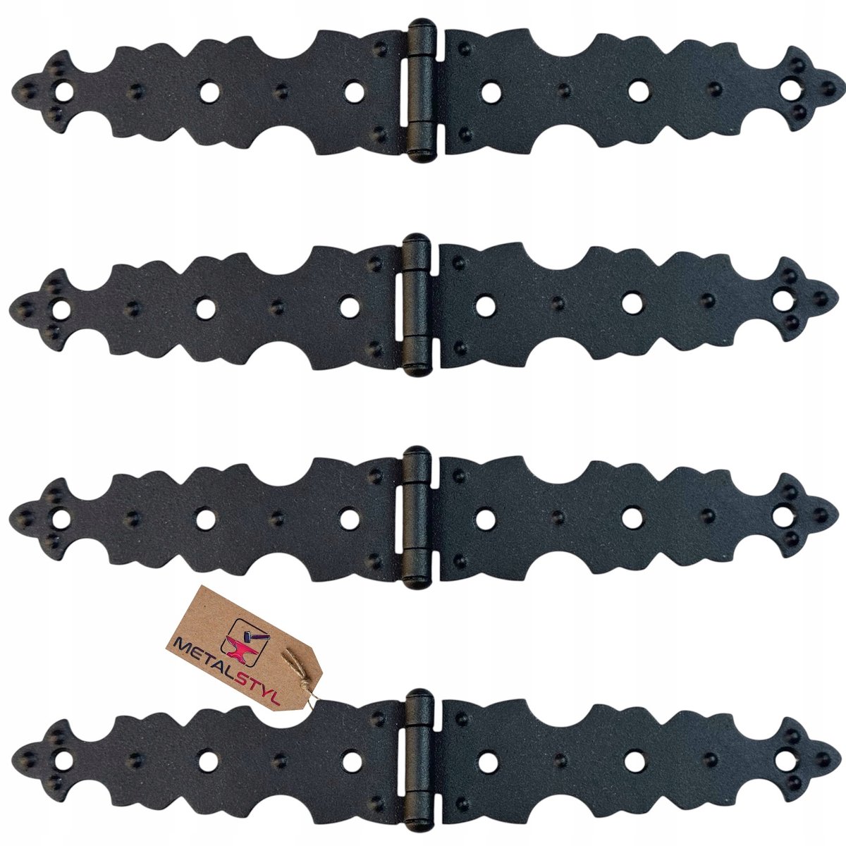 4x Rustieke Retro Kastscharnieren - Zwart Mat - 190mm