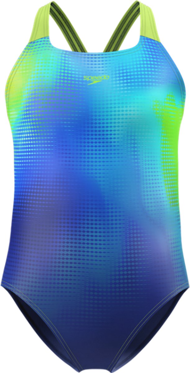 Speedo Meisjes Badpak Print Powerback Nightwatch/CitrusGrn