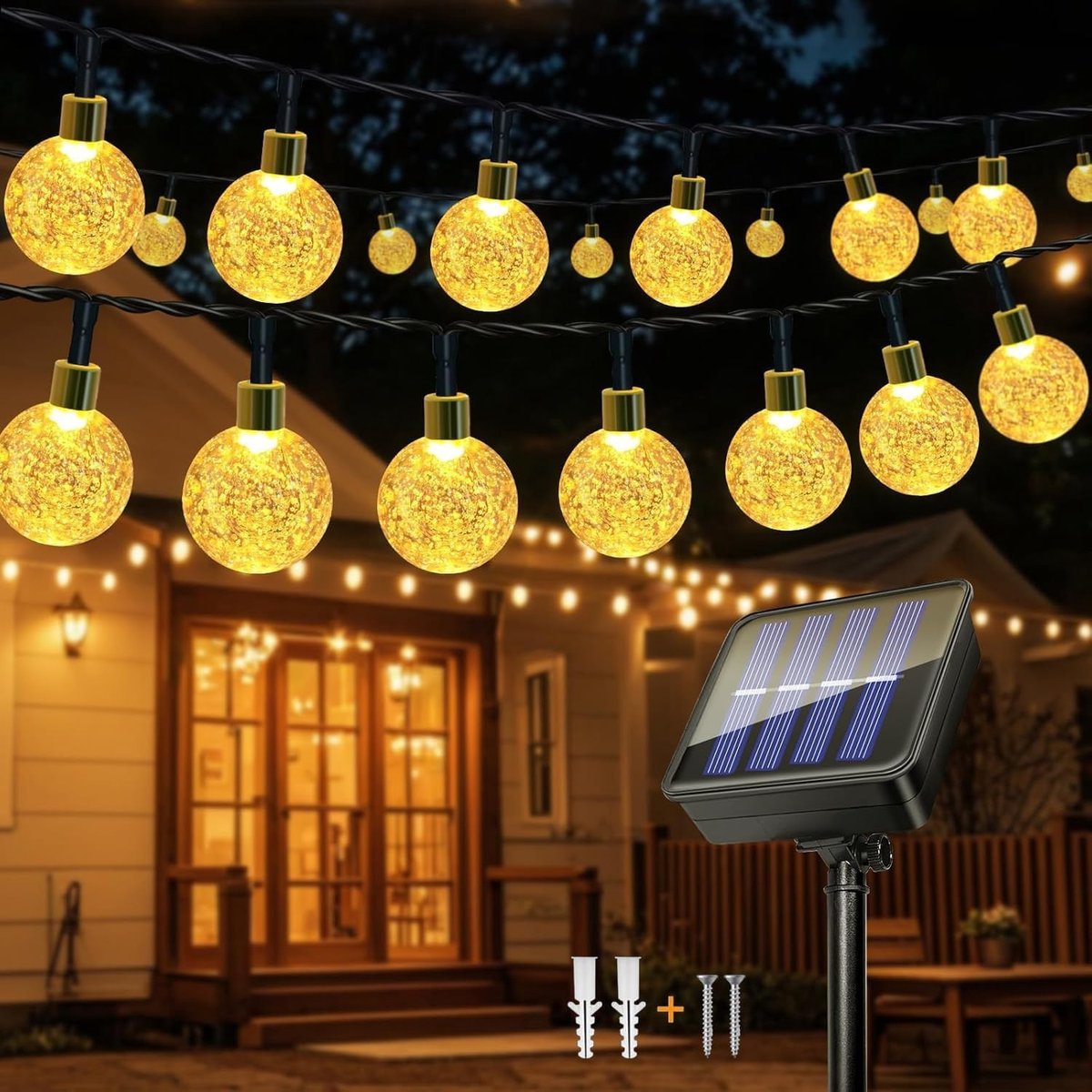 Lichtsnoer op zonne-energie - Warm wit - 12 m - Waterdicht - Voor Buiten en Binnen