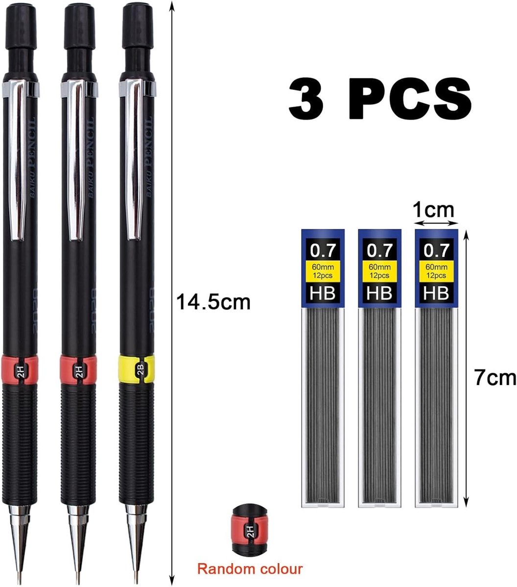 Vulpotlood Set - Zwart - 0,7 mm - Mechanisch Potlood met 36 Vullingen - Voor Schrijven en Tekenen