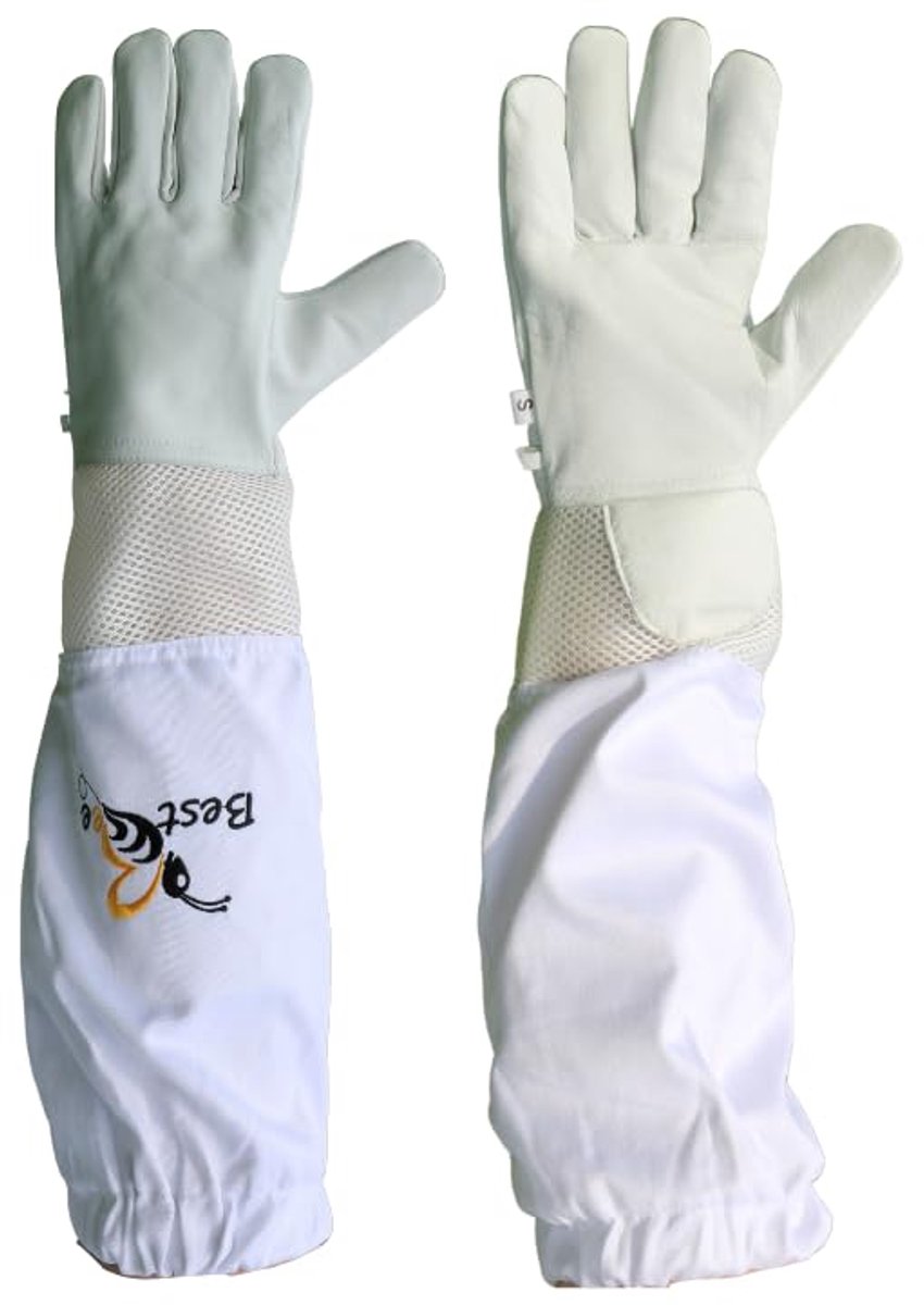 Best Bee Bijenteelthandschoenen van geitenleer met luchtige, ademende en dikke stoffen mouwen, imker handschoenen (S) - ShopVlot