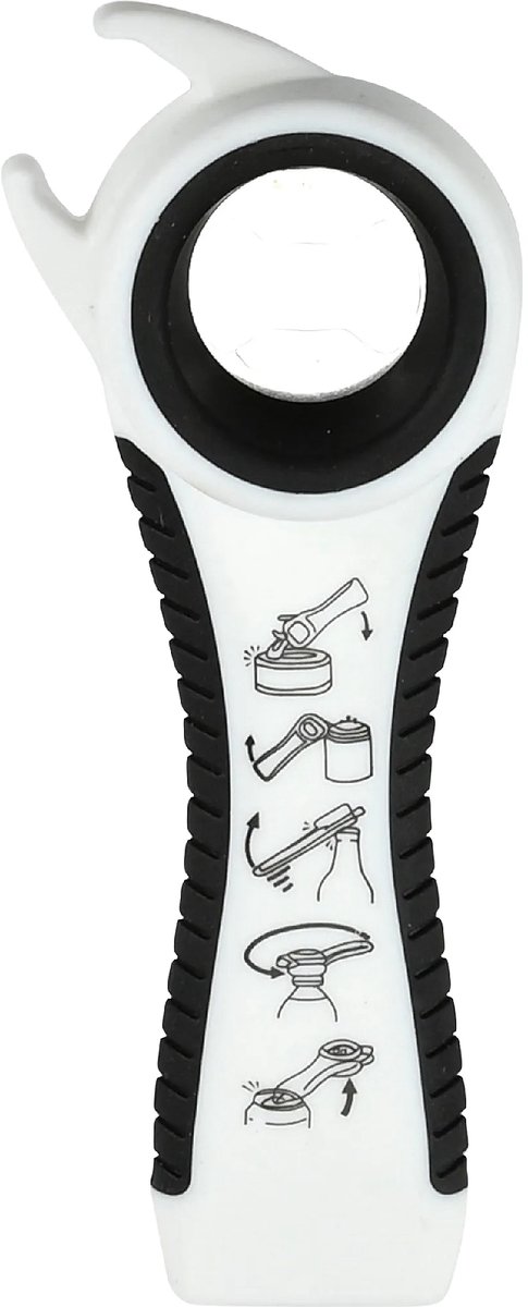Multifunctionele Opener 5-in-1 – Potopener & Flesopener – Antislip – RVS – Zwart