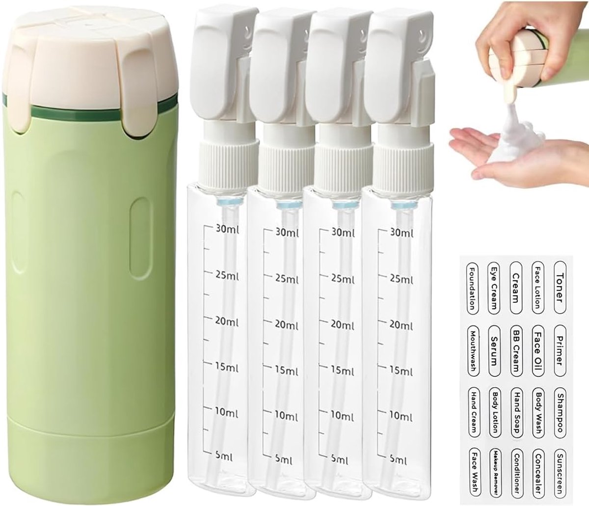 Reisfles dispenser 4-in-1 - hervulbaar - lek-proof - ideaal voor reizen - ShopVlot