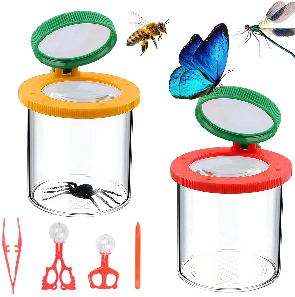 2 stuks bekerloep voor kinderen, insectenglas met vergrootglas voor kinderen, insectenloep voor kinderen - ShopVlot