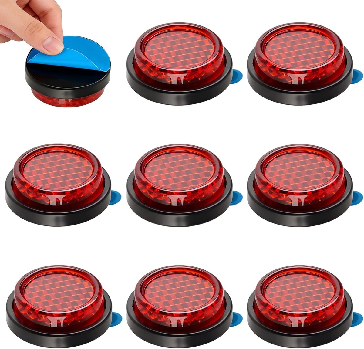 Ronde motorreflectoren 24mm - rode zelfklevende veiligheidsreflectoren - 360° zichtbaarheid - veilig op de weg - ShopVlot