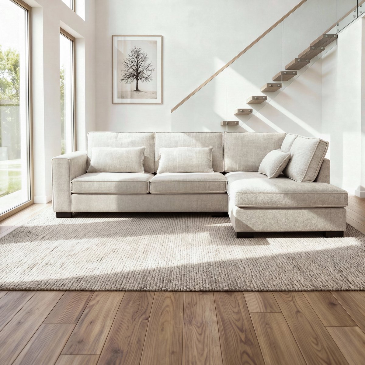 Giga Meubel Hoekbank Addison Cremona Beige – Rechts – 3-Zits – Stof – 301x216x82 cm