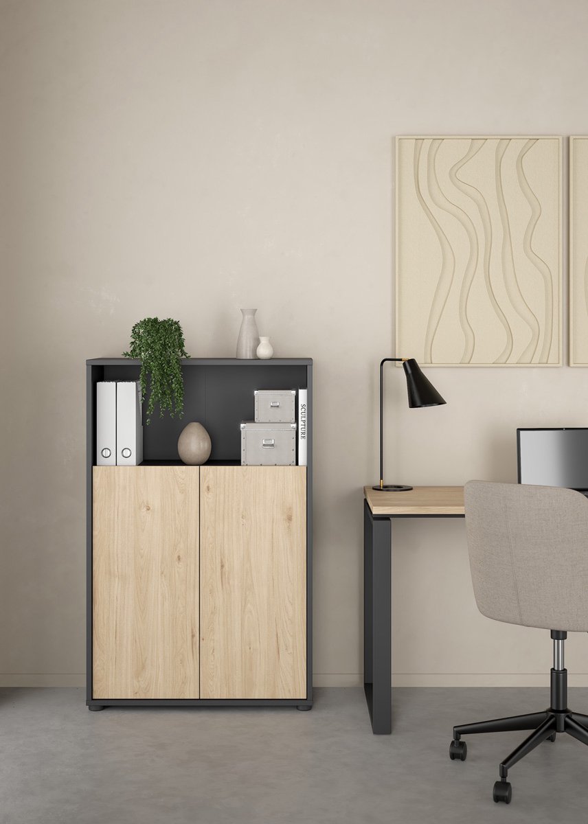 Giga Living Boekenkast Sign - Grijs/Naturel - 80x34x124cm