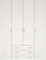 Kledingkast Slaapkamer Wit - 4-deurs met 3 lades - MDF - 154x50x200cm