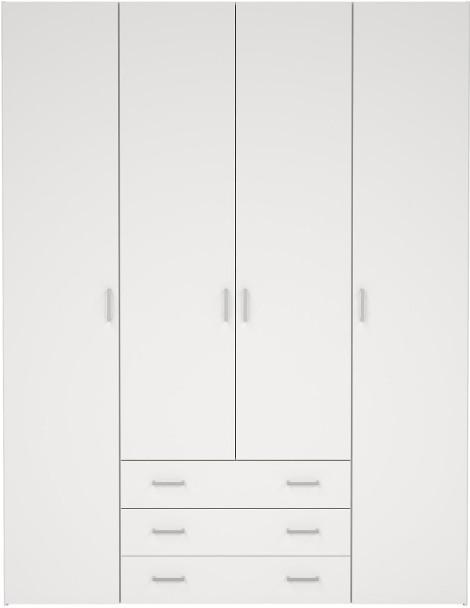 Kledingkast Slaapkamer Wit - 4-deurs met 3 lades - MDF - 154x50x200cm
