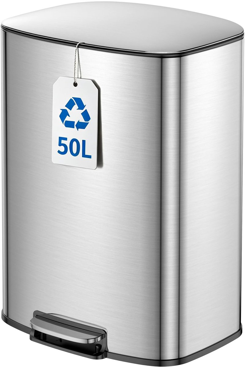 YEAUPE PRO Prullenbak Keuken 50L RVS, Pedaalemmer met Soft Close Deksel, Uitneembare Binnenemmer, Geurdicht - ShopVlot