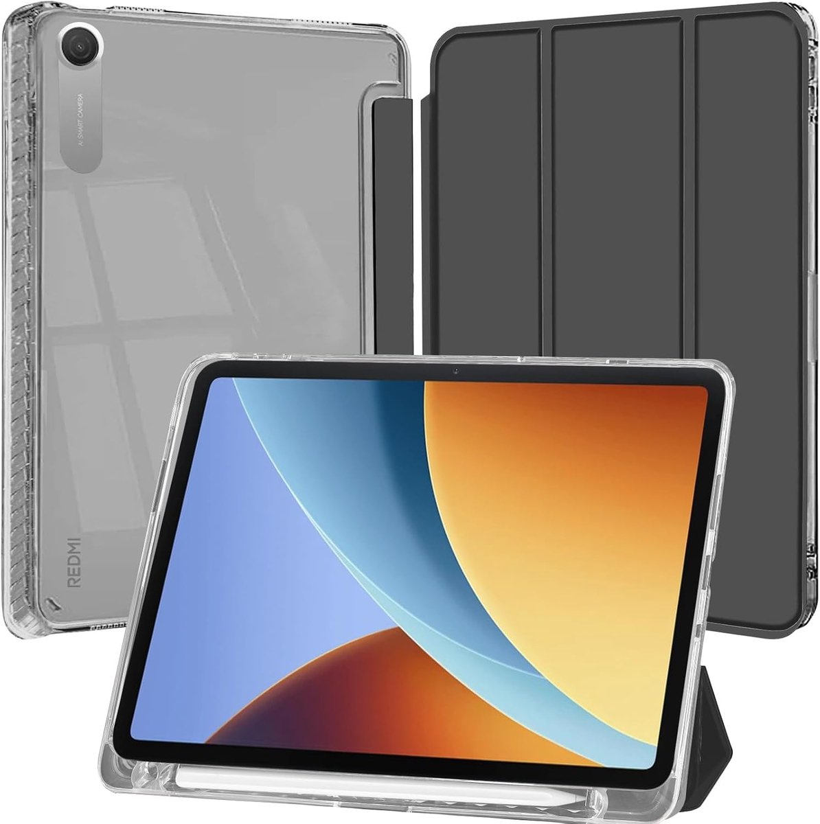 Hoes voor Xiaomi Redmi Pad 2 SE 9,7 inch - transparante achterkant - dunne standaard - stootvast en met penhouder - ShopVlot