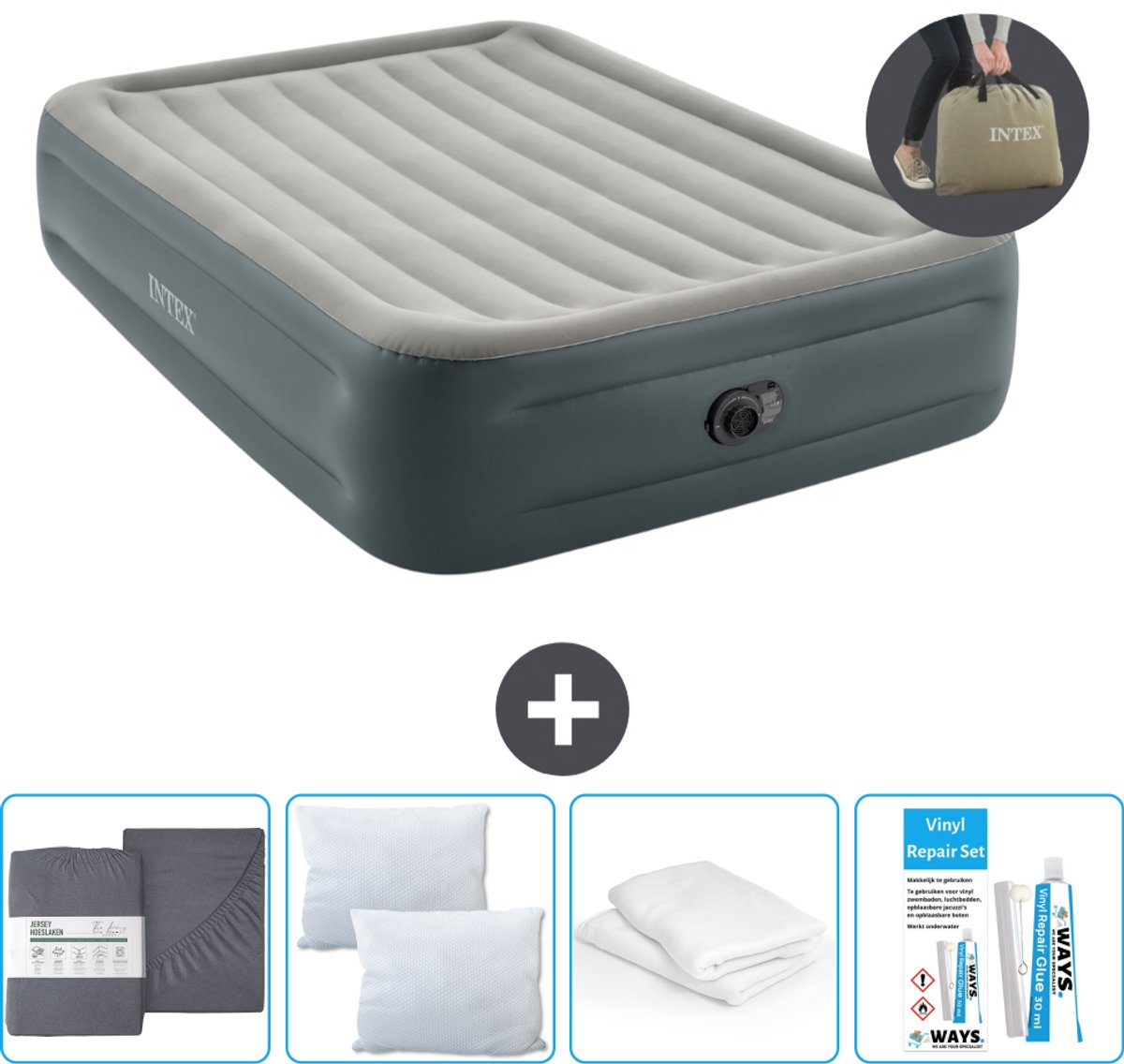 Intex Luchtbed - 2-Persoons - 152 x 203 x 46 cm - Grijs - Inclusief pomp - Accessoires CB19