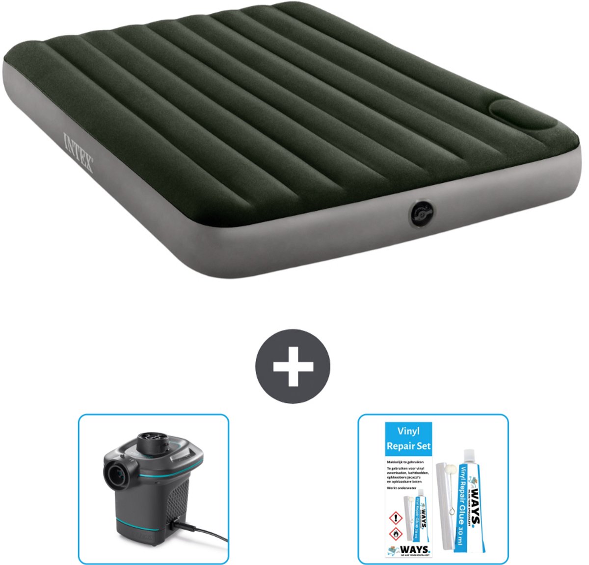 Intex Luchtbed - 2-Persoons - 152 x 203 x 25 cm - Groen - Accessoires CB14
