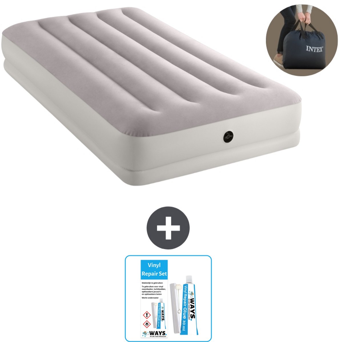 Intex Luchtbed - 1-Persoons - 99 x 191 x 30 cm - Grijs - Inclusief pomp - Accessoires CB21