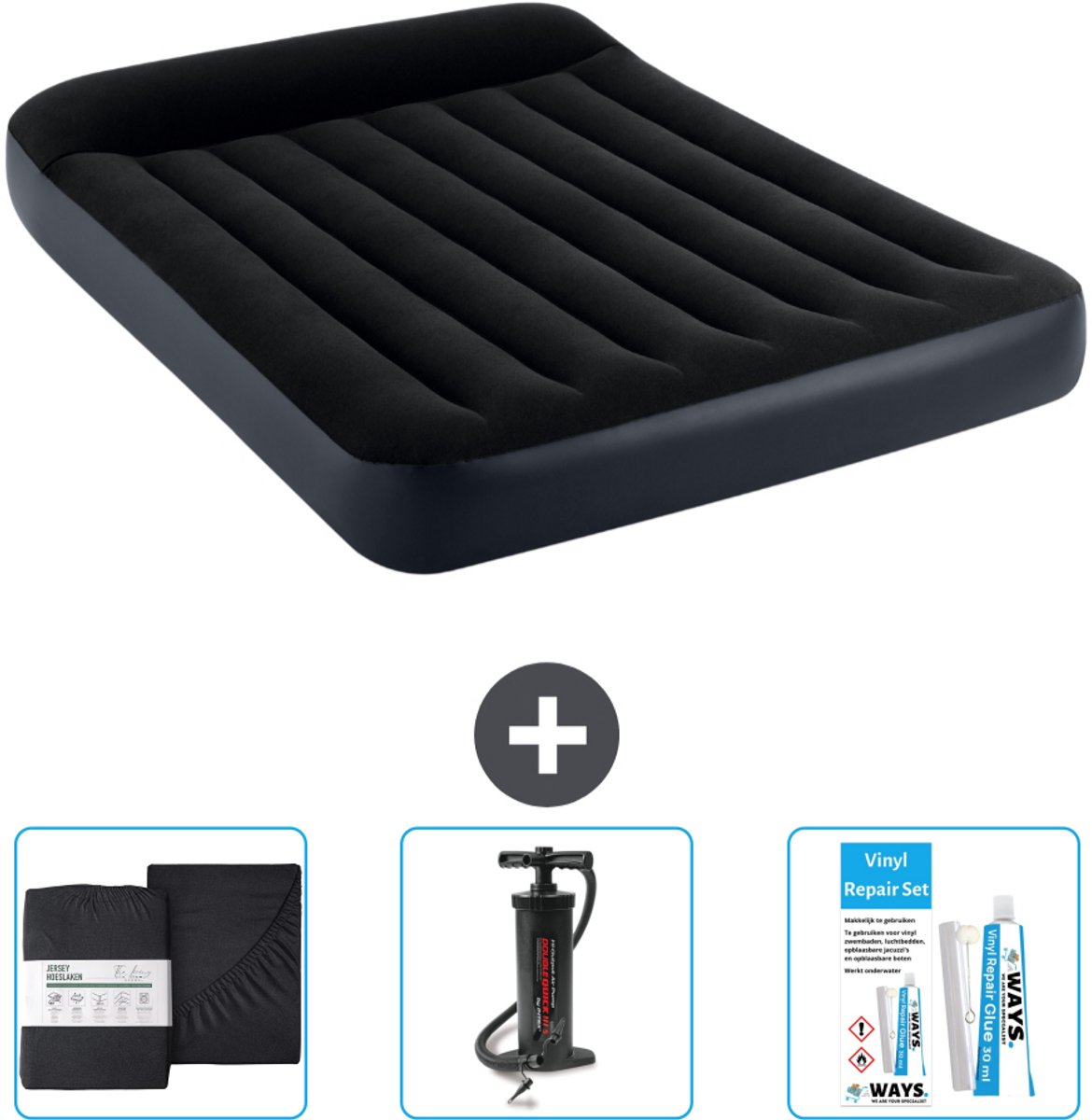 Intex Luchtbed - Twijfelaar - 137 x 191 x 25 cm - Donkerblauw - Inclusief Accessoires CB7