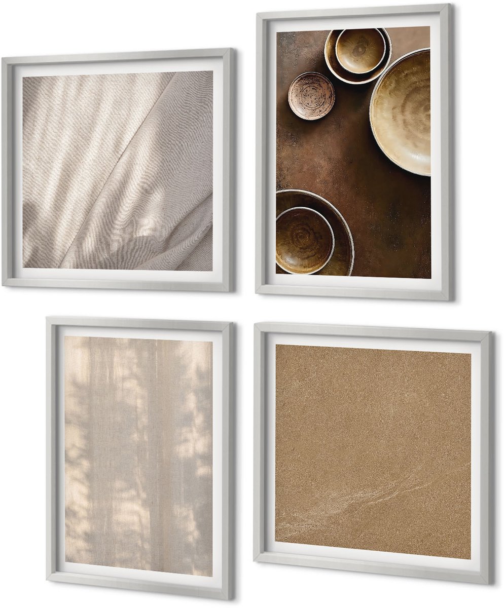 Coloray 4-Delige Schilderij Set - Structuren en texturen in een minimalistische stijl - 40 x 40 cm en 40 x 60 cm - Muurdecoratie - Wanddecoratie - Slaapkamer - Stijlvolle Muurdecoratie