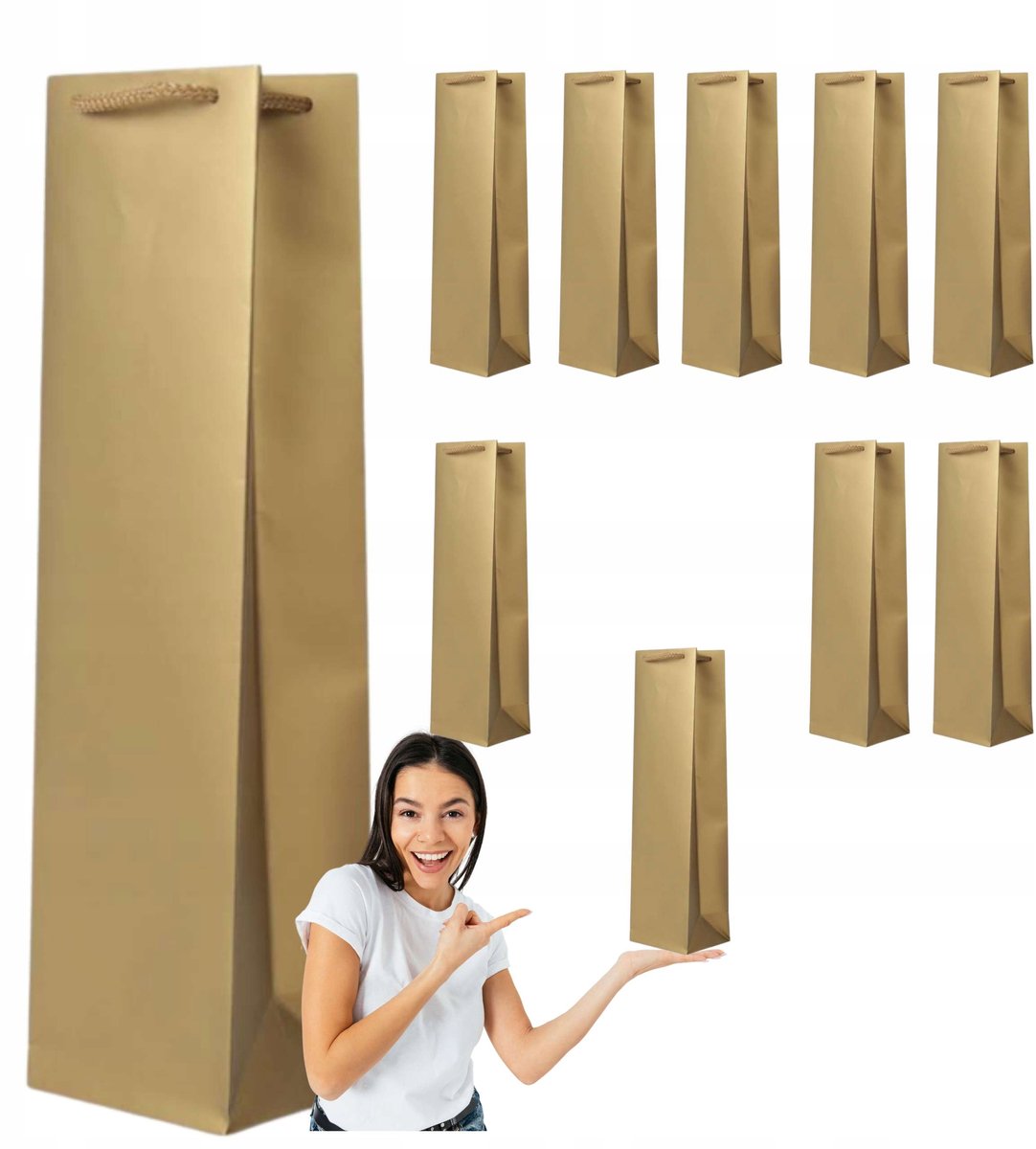 Mat Goud Wijntassen 11x9x40cm - 10 stuks - Luxe Kwaliteit