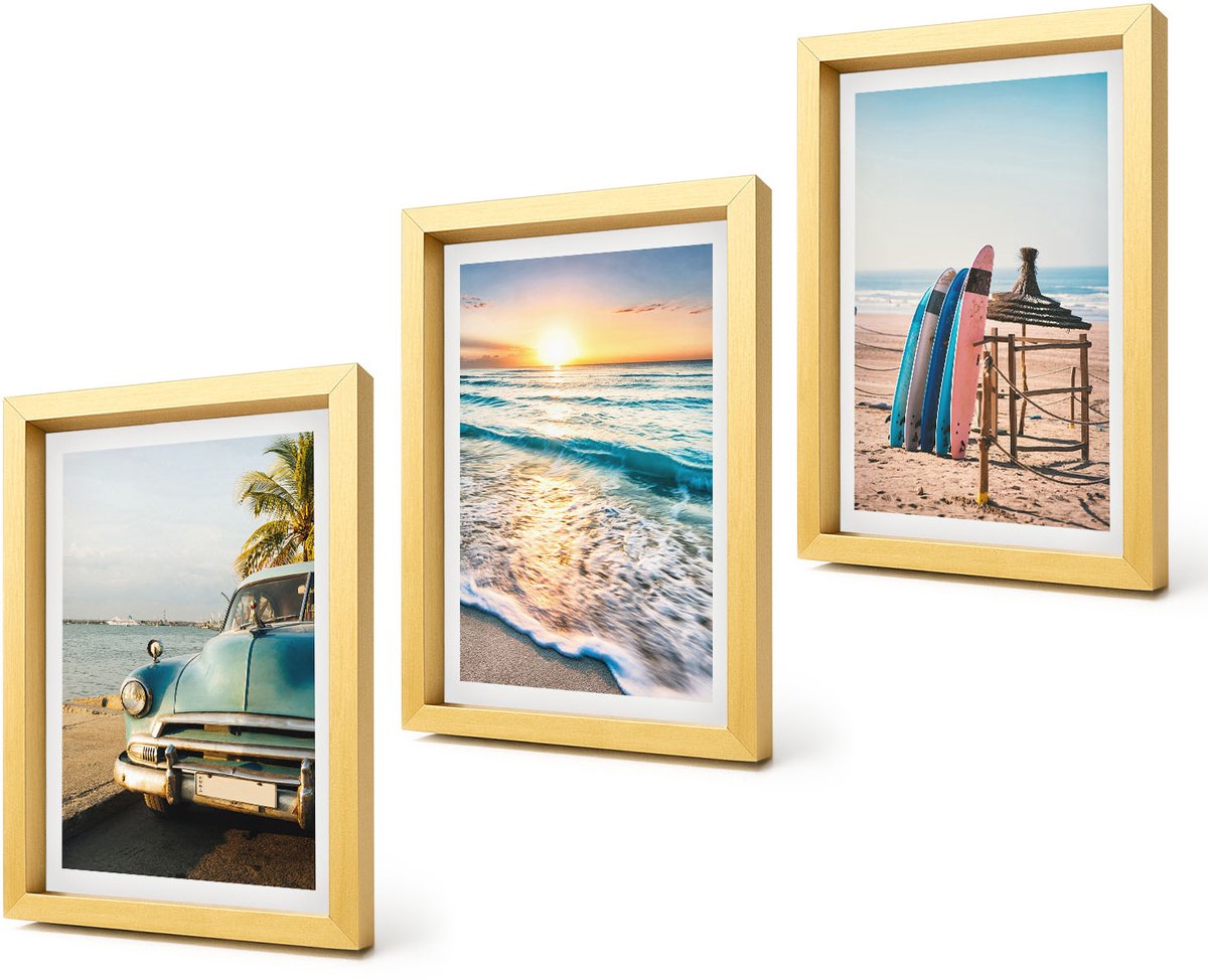 Coloray 4-Delige Schilderij Set - Vakantie in Miami met uitzicht op de zonsondergang en zee - 20 x 30 cm - Schilderijen Set - Wanddecoratie - Woonkamer - Woonkamer Decoratie