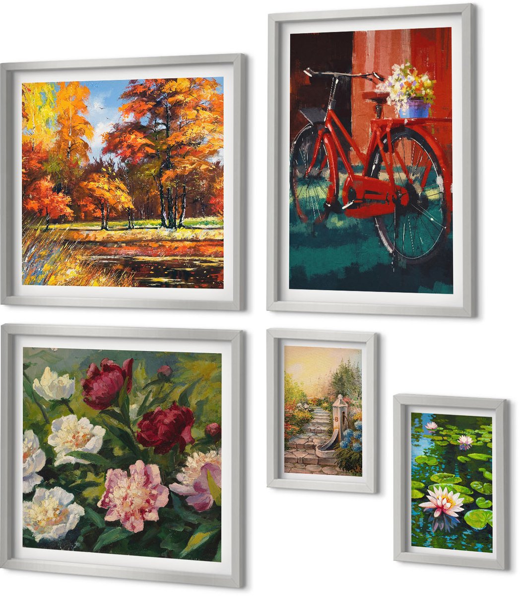 Coloray 5-Delige Schilderij Set - Maanfoto'S Met Astronaut En Voetafdruk - 20 x 30 cm - Muurdecoratie - Wanddecoratie - Slaapkamer
