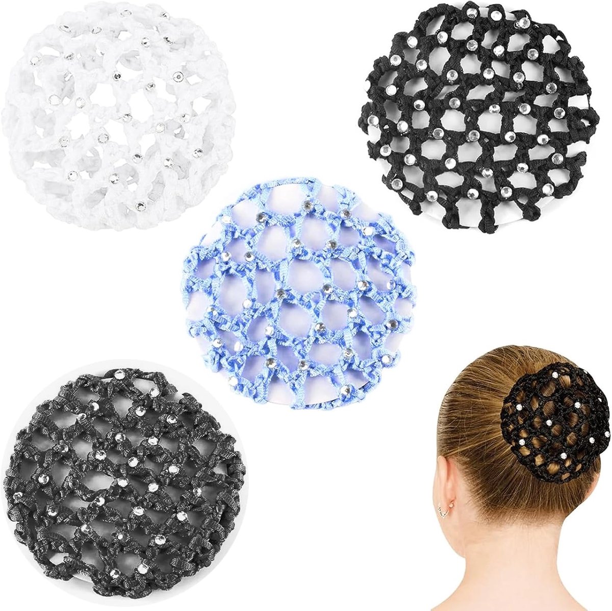 4 Pieces Hair Net for Women Girls Elastic Hair Net for Classical Dance Ballet Riding and Work Accessories for Bun - ShopVlot