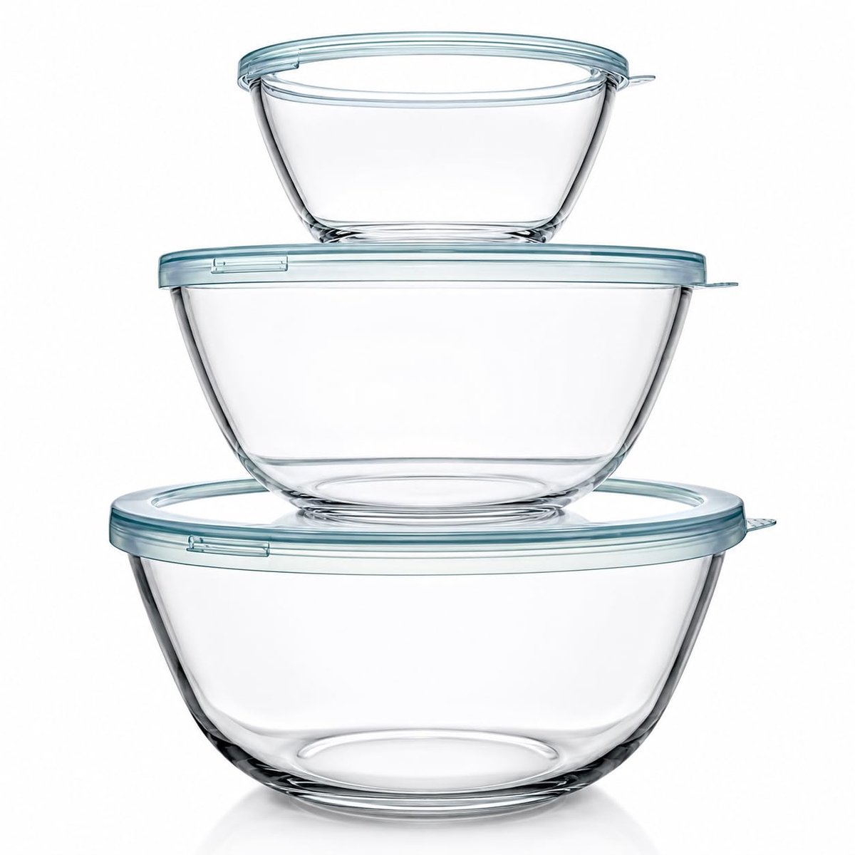 Famanu – Glazen mengkommen met deksels, set van 3 (1 l, 2,5 l, 4,2 l), ideaal voor het bewaren van voedsel, koken, bakken en bereiden