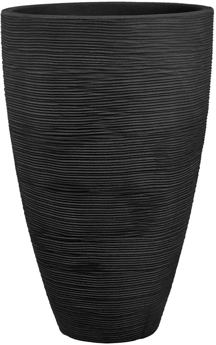 Famanu – Plantenpot, modern en rond, robuust met geribbelde structuur, voor binnen en buiten, kunststof, antraciet, Ø 40 cm, hoogte 60 cm