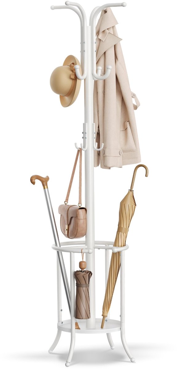 Famanu – Kapstok met paraplubak, 12 haken, van metaal, hoogte 175,5 cm, ideaal voor hal en entree