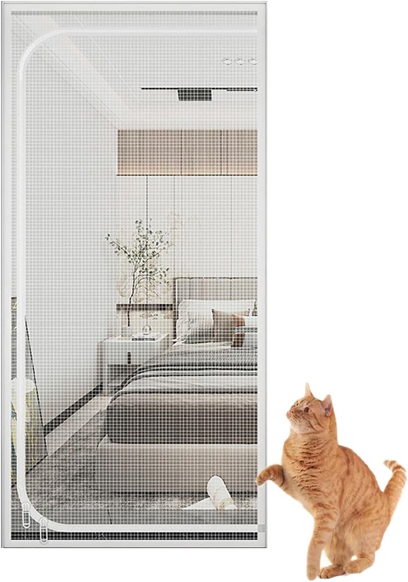Kattengrendeling - Geen Kleur - 85 x 210 cm - Krasbestendige Deur met Ritssluiting - Voor Katten