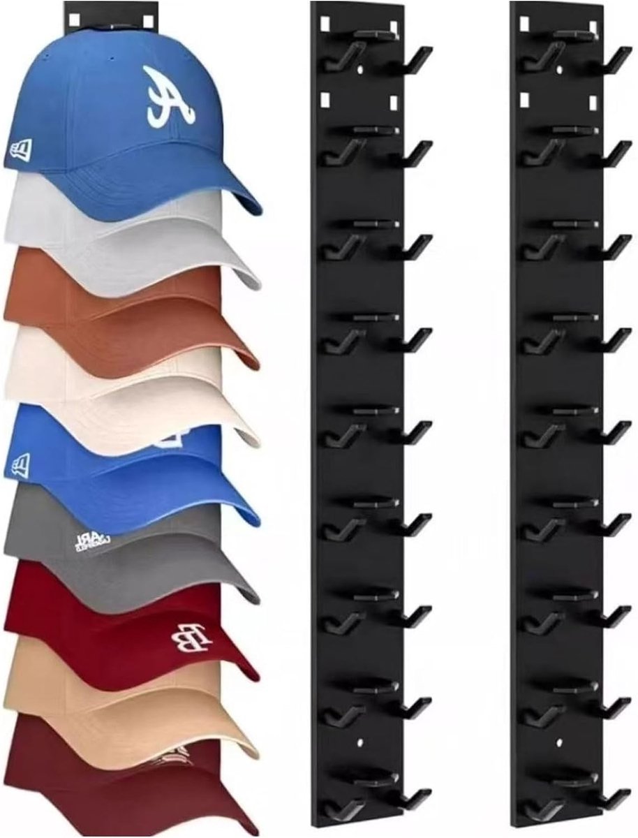 Cap holder wandmontage - 2 stevige kap houders - praktische hoedrek met haken - ShopVlot