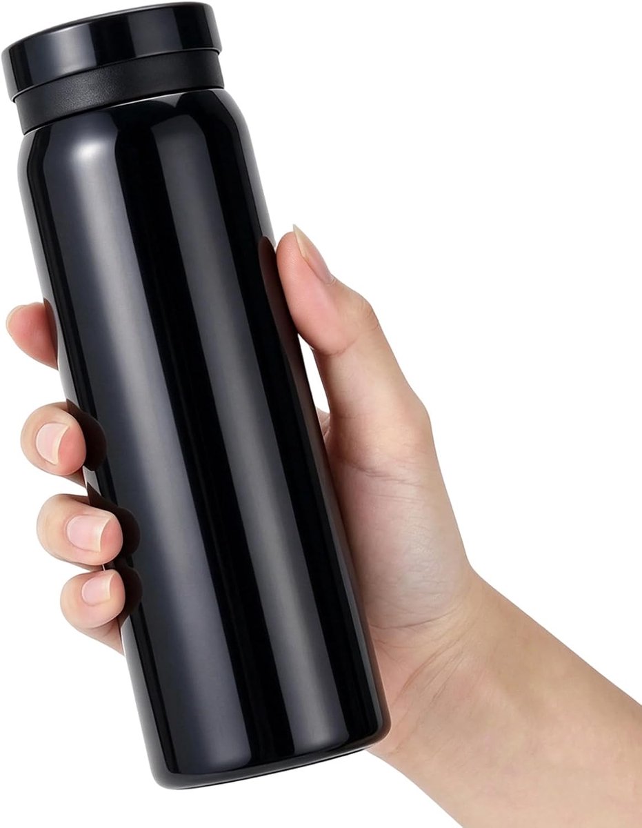 Mini thermoskan 300ml - zwarte roestvrijstalen zakbeker - lekvrij - perfect voor onderweg - ShopVlot