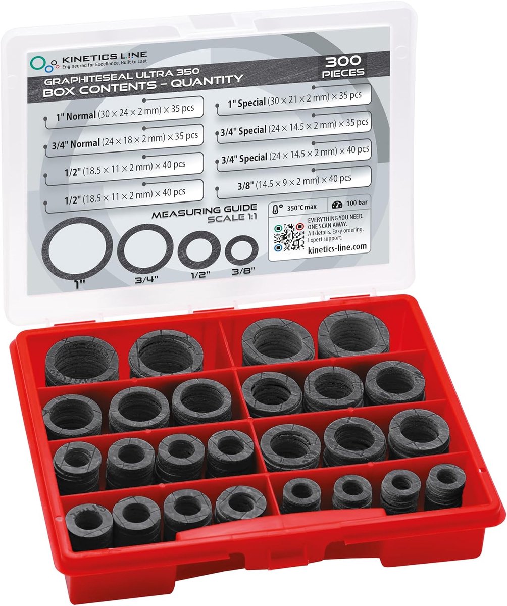 Flenspakkingen Set 300 Stuks - Grafiet - Hoge Temperatuur Tot 350°C - Voor Stoomsystemen - ShopVlot
