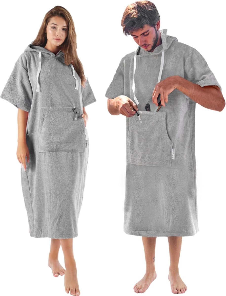 Bad Poncho voor Mannen en Vrouwen - 100% Katoen - Met Ritsvak en Capuchon - Ideaal voor Strand en Zwemmen - ShopVlot