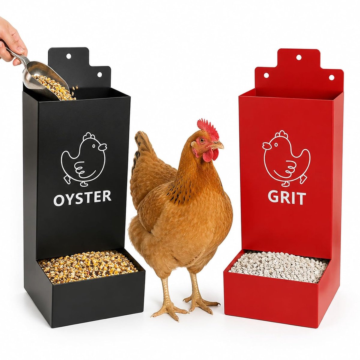 Voederautomaten voor kippen set van 2 - 10 x 10 x 25 cm - robuust metaal - ondersteunt spijsvertering - ShopVlot