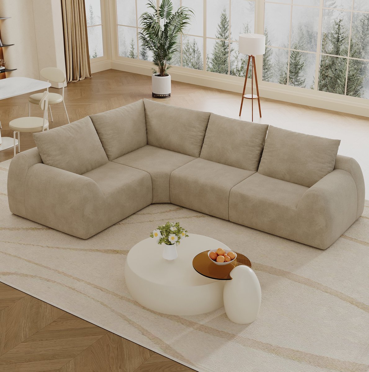 STILVORA Hoekbank 267 Cm 4 Zits Comfortabel Met Hoogelastisch Schuim Voor Woonkamer Slaapkamer En Appartement Stof Khaki