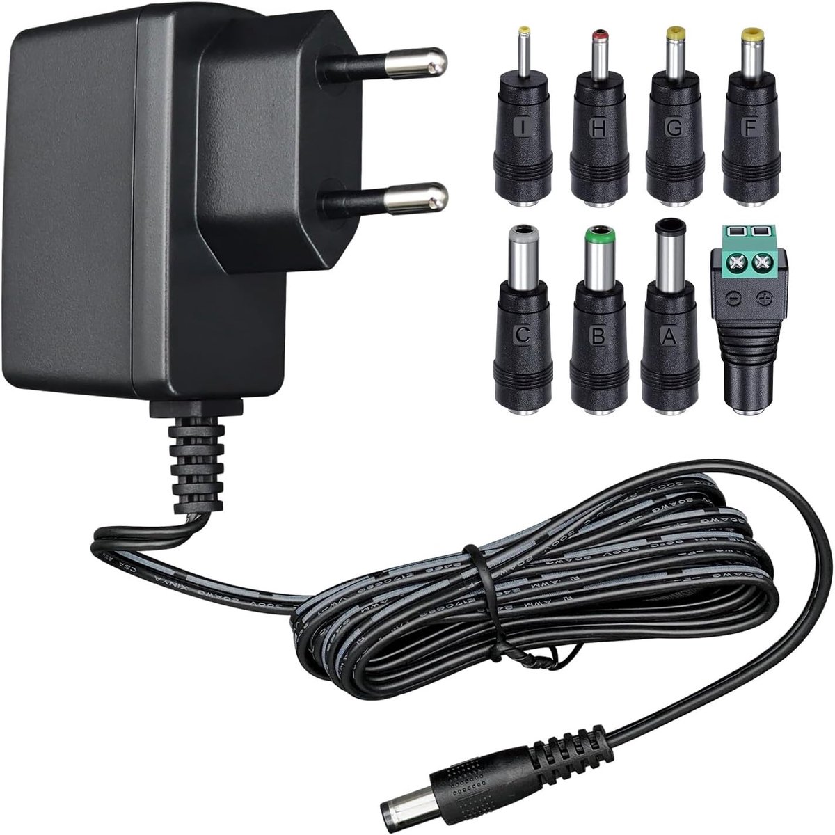Power adapter 12 V 0.5 A 1.8 m, AC adapter DC (input 100-240 V, output 12 V 0.5 A), wall mounted transformer plug with - ShopVlot