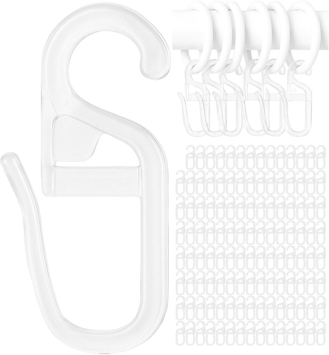 Gordijnhaken voor gordijnringen, 120 stuks, Ø 6 mm oogje, voor 4-6 mm gordijnringen, transparant, haken voor ophangen - ShopVlot