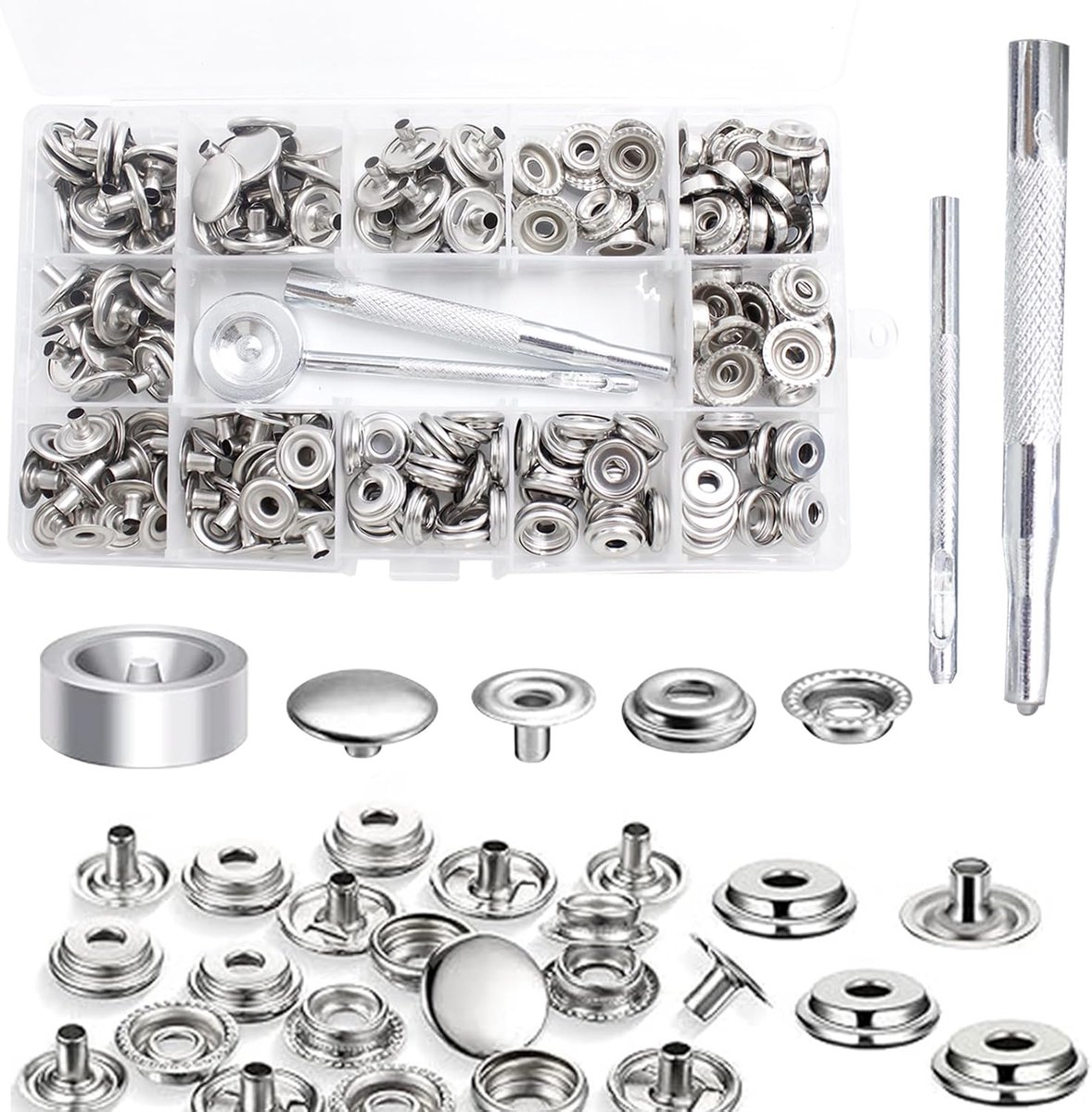 200Pcs Snap Shutter Set, 15mm Heavy Duty Canvas Snap Button Stainless Steel Press Hood with 3 Adjustment Tools for - ShopVlot